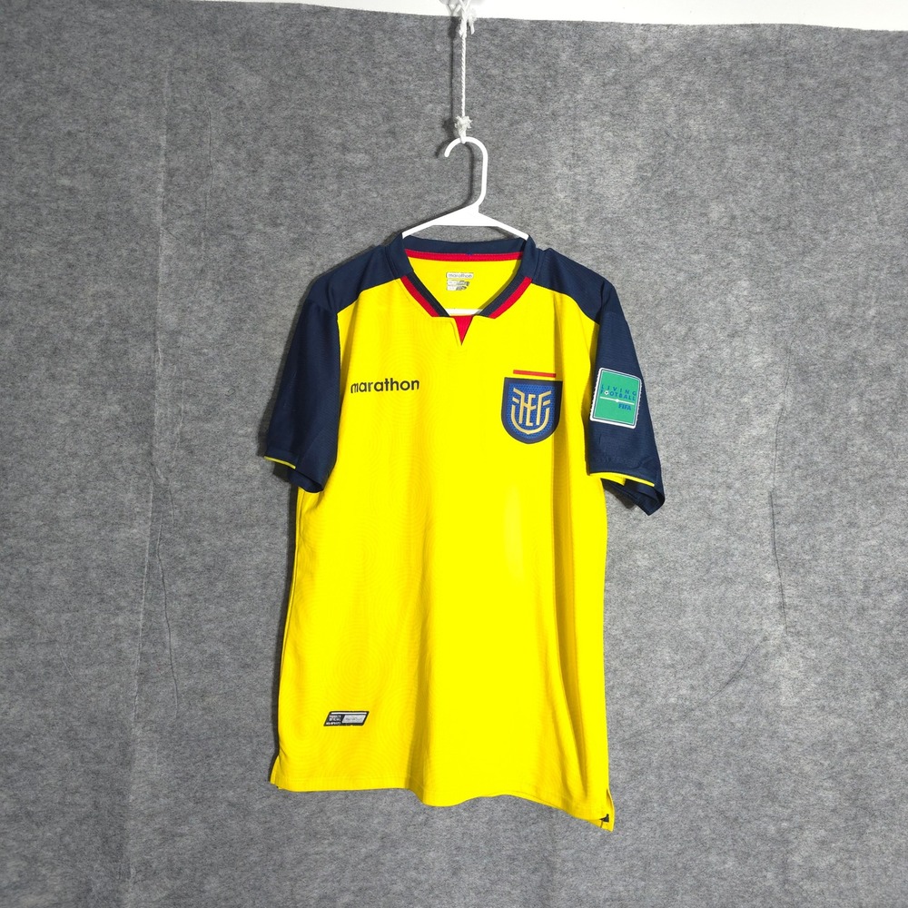 Marathon Ecuador Soccer Jersey Mens XL Yellow FEF National Team FIFA Patch Sport